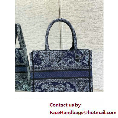 Dior small Book Tote Bag in Denim Blue Toile de Jouy Embroidery 2023