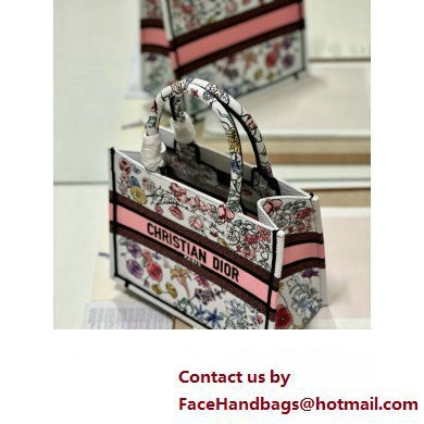 Dior small Book Tote Bag in White Multicolor Florilegio Embroidery 2023 - Click Image to Close