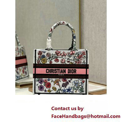 Dior small Book Tote Bag in White Multicolor Florilegio Embroidery 2023