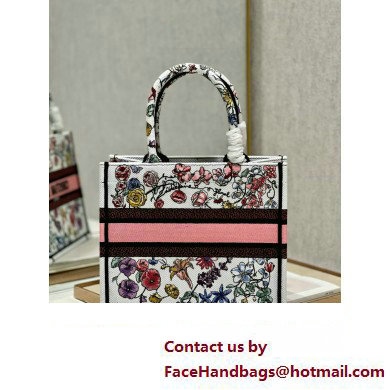 Dior small Book Tote Bag in White Multicolor Florilegio Embroidery 2023