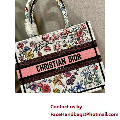 Dior small Book Tote Bag in White Multicolor Florilegio Embroidery 2023