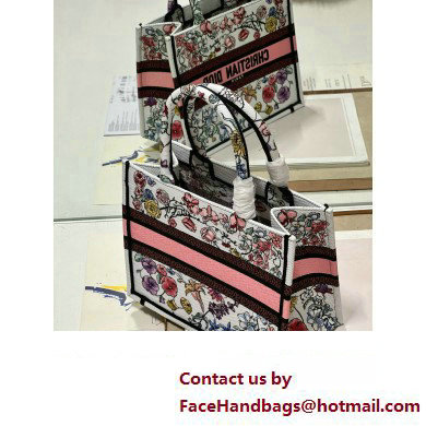 Dior small Book Tote Bag in White Multicolor Florilegio Embroidery 2023