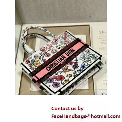 Dior small Book Tote Bag in White Multicolor Florilegio Embroidery 2023