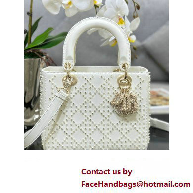 Dior small Lady Dior Bag with Pearls White 2023 M0505