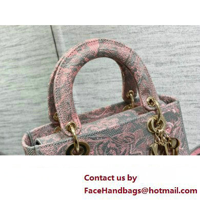 Lady Dior Medium D-Lite Bag in Gray and Pink Toile de Jouy Reverse Embroidery - Click Image to Close