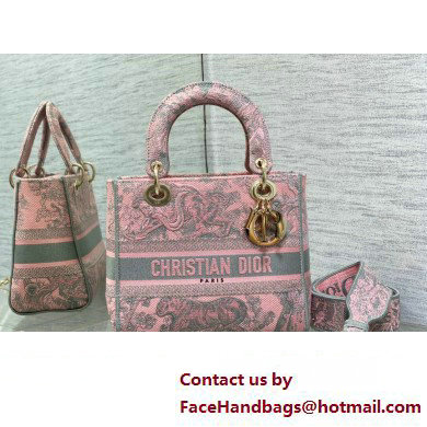 Lady Dior Medium D-Lite Bag in Pink and Gray Toile de Jouy Sauvage Embroidery