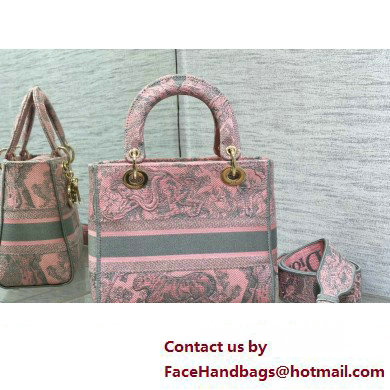 Lady Dior Medium D-Lite Bag in Pink and Gray Toile de Jouy Sauvage Embroidery