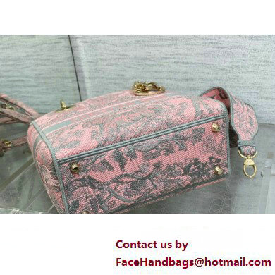 Lady Dior Medium D-Lite Bag in Pink and Gray Toile de Jouy Sauvage Embroidery