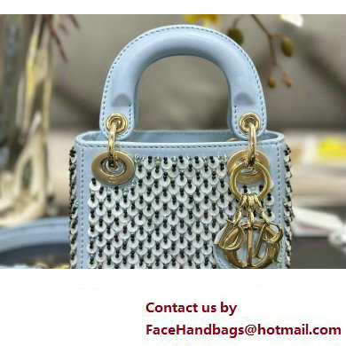 Lady Dior Micro Bag Blue In Embroidered With Sequins and Beads