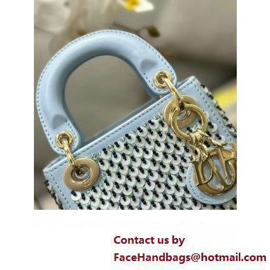 Lady Dior Micro Bag Blue In Embroidered With Sequins and Beads