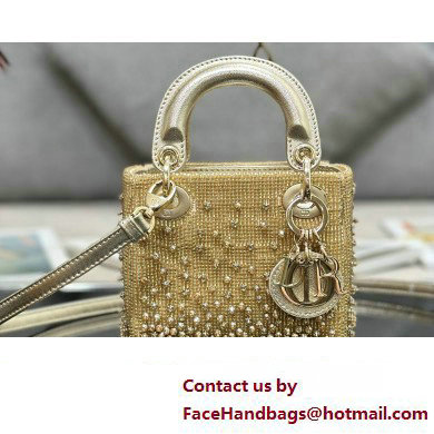 Lady Dior Micro Bag Gold in Satin with Gradient Bead Embroidery - Click Image to Close