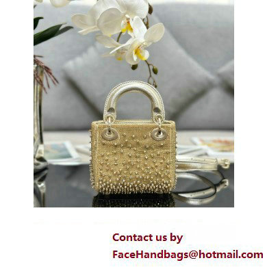 Lady Dior Micro Bag Gold in Satin with Gradient Bead Embroidery