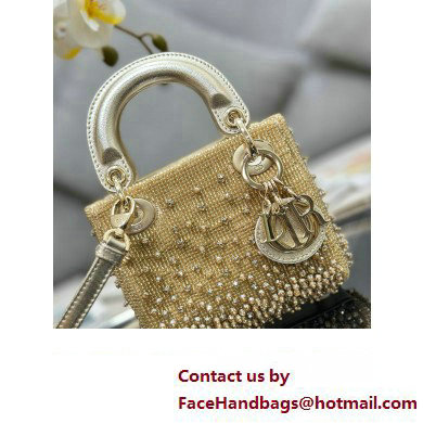 Lady Dior Micro Bag Gold in Satin with Gradient Bead Embroidery