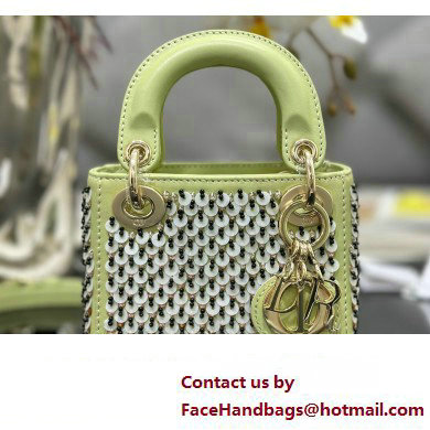 Lady Dior Micro Bag Green In Embroidered With Sequins and Beads - Click Image to Close