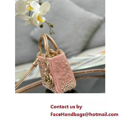 Lady Dior Micro Bag Pink in Satin with Gradient Bead Embroidery