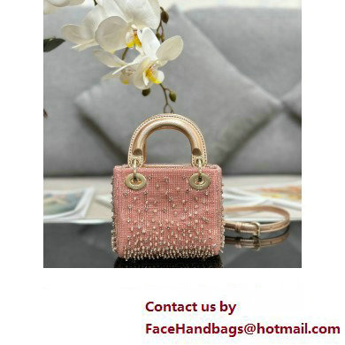 Lady Dior Micro Bag Pink in Satin with Gradient Bead Embroidery