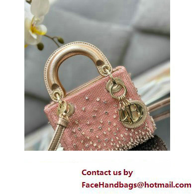 Lady Dior Micro Bag Pink in Satin with Gradient Bead Embroidery