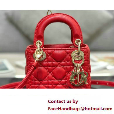 Lady Dior Micro Bag in Cannage Lambskin Red - Click Image to Close