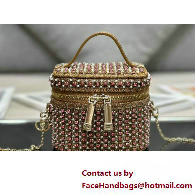 Lady Dior Micro Vanity Case In Gold Tone Square Motif Embroidery Set With Strass And Round Beads 01