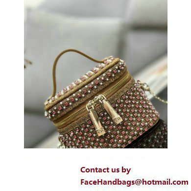 Lady Dior Micro Vanity Case In Gold Tone Square Motif Embroidery Set With Strass And Round Beads 01