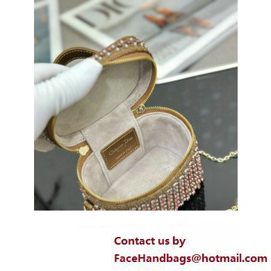 Lady Dior Micro Vanity Case In Gold Tone Square Motif Embroidery Set With Strass And Round Beads 01