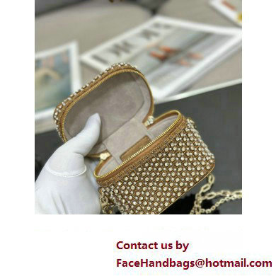 Lady Dior Micro Vanity Case In Gold Tone Square Motif Embroidery Set With Strass And Round Beads 02