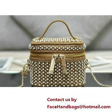 Lady Dior Micro Vanity Case In Gold Tone Square Motif Embroidery Set With Strass And Round Beads 03