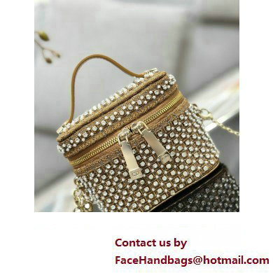 Lady Dior Micro Vanity Case In Gold Tone Square Motif Embroidery Set With Strass And Round Beads 03