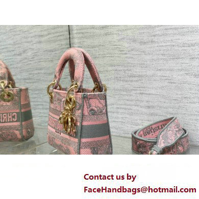 Lady Dior Mini D-Lite Bag in Pink and Gray Toile de Jouy Sauvage Embroidery