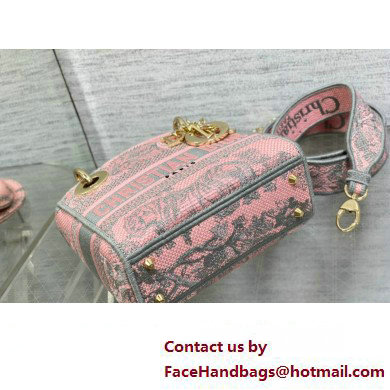 Lady Dior Mini D-Lite Bag in Pink and Gray Toile de Jouy Sauvage Embroidery