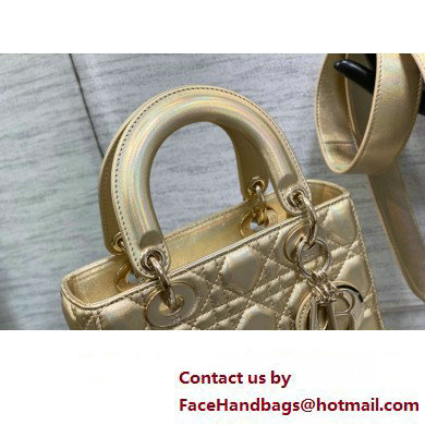 Lady Dior Small Bag in Iridescent and Cannage Lambskin Gold