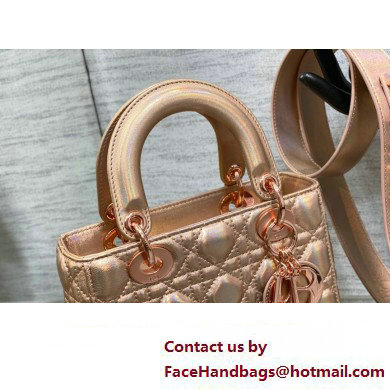 Lady Dior Small Bag in Iridescent and Cannage Lambskin Pink Gold