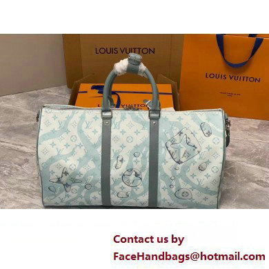 Louis Vuitton Monogram Aquagarden canvas Keepall Bandouliere 50 Bag M22570 Crystal Blue 2023