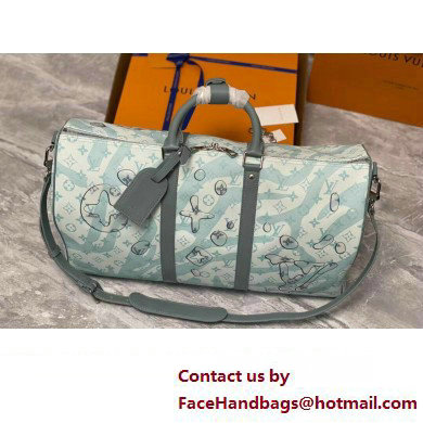 Louis Vuitton Monogram Aquagarden canvas Keepall Bandouliere 50 Bag M22570 Crystal Blue 2023