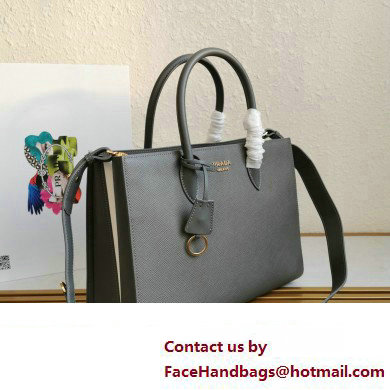 Prada Large Saffiano Leather Handbag 1ba153 Gray/White 2023