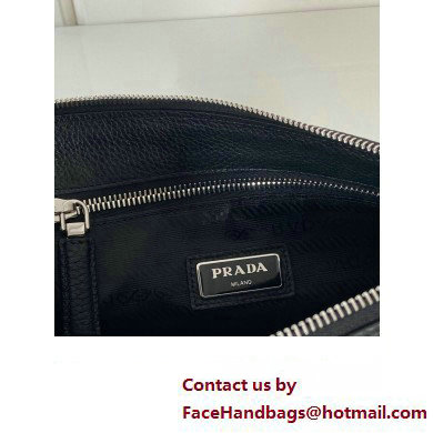 Prada Leather Pouch Clutch Bag 2NE009 Enameled metal triangle logo Black/Silver