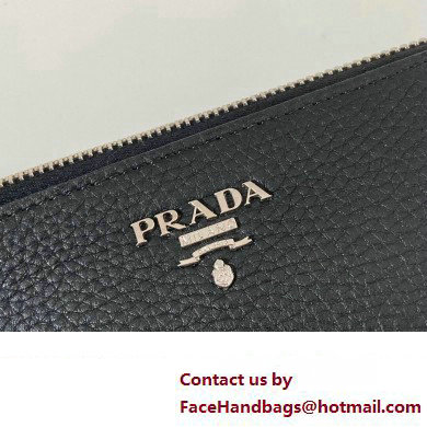 Prada Leather Pouch Clutch Bag 2NE009 metal lettering logo Black/Silver