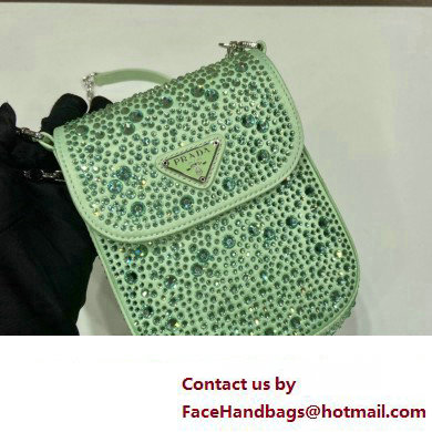 Prada Mini Cleo bag with Crystals 1BH185 Green 2023