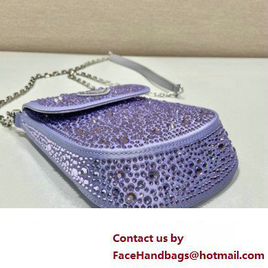 Prada Mini Cleo bag with Crystals 1BH185 Purple 2023