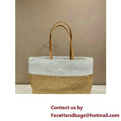 Prada Raffia and leather tote bag 1BG442 Tan/white