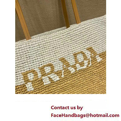 Prada Raffia and leather tote bag 1BG442 Tan/white