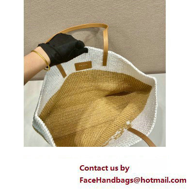 Prada Raffia and leather tote bag 1BG442 Tan/white