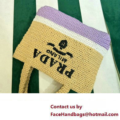 Prada Raffia-effect yarn Small crochet tote bag 1BG422 Beige/White/Purple