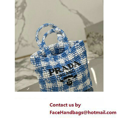 Prada Raffia-effect yarn Small crochet tote bag 1BG422 White/Blue