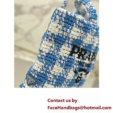 Prada Raffia-effect yarn Small crochet tote bag 1BG422 White/Blue