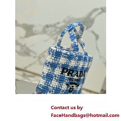 Prada Raffia-effect yarn Small crochet tote bag 1BG422 White/Blue