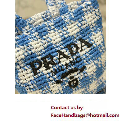 Prada Raffia-effect yarn Small crochet tote bag 1BG422 White/Blue