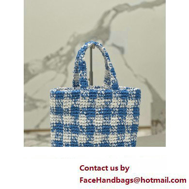 Prada Raffia-effect yarn Small crochet tote bag 1BG422 White/Blue