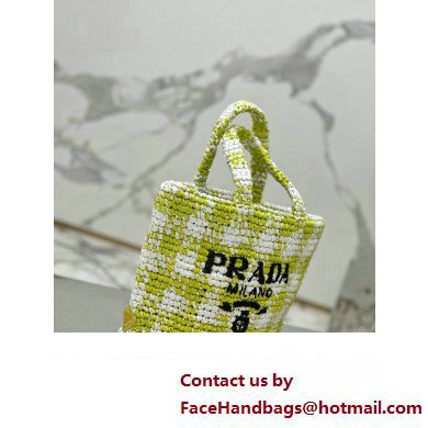 Prada Raffia-effect yarn Small crochet tote bag 1BG422 White/Green