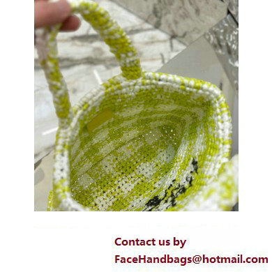 Prada Raffia-effect yarn Small crochet tote bag 1BG422 White/Green